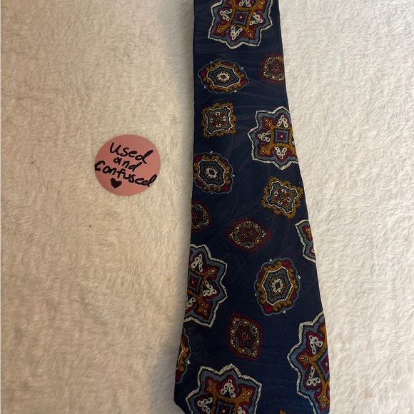 Hardy Amies Navy and Multicolor Geometric Tie - Picture 3 of 6